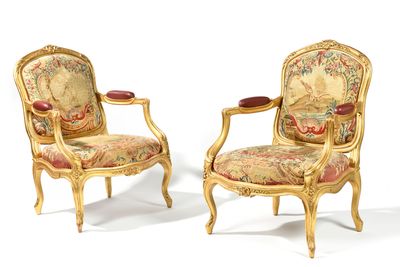 pair of louis xv style gilet chairs with tapestry upholstered seats