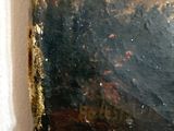 a painting on the wall of a room with a clock on it