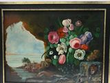 une peinture de fleurs dans un vase sur une table