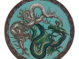 a plate with a dragon and a dragon on it