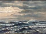 une image d'un tableau représentant un bateau dans l'océan