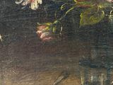 painting of a still life of flowers in a glass vase on a table