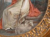 a picture of a painting of a woman holding a staff