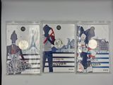 three cards with a picture of a woman and a man on them