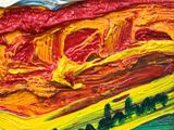 an image of a close up of a painting of a hot dog on a plate