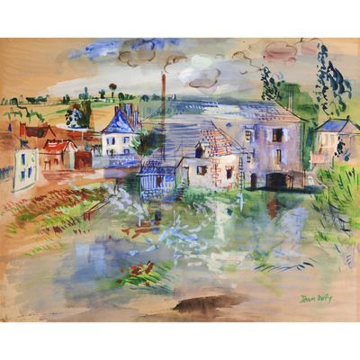 JEAN DUFY (1888-1964) PREUILLY-SUR-CLAISE Gouache et aqua