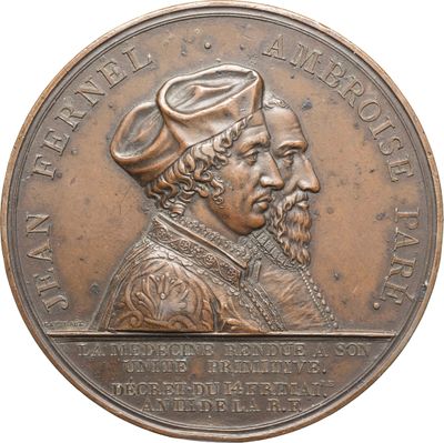 une image représentant une médaille de bronze sur laquelle figurent les portraits d'un homme et d'une femme