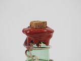 a glass bottle with a cork stopper inside of it