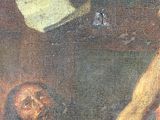 an oil painting of a man on a cross being nailed to the cross