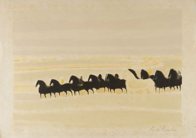 une image représentant un tableau où l'on voit un groupe de personnes à cheval