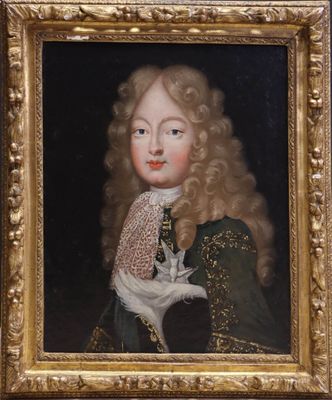 portrait of a young boy in a green coat holding a white bird