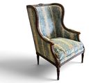 an image of a chair with a striped upholstered upholstered back
