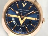 louis vuitton men ' s watch with blue dial and leather strap