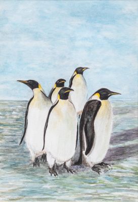 E.JACOB (XXème) - "Les pingouins", aquarelle sur papier sign…