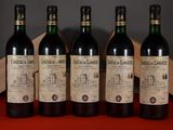 four bottles of wine are lined up on a table
