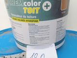 three buckets of paint and a roll of paper with a price tag on them