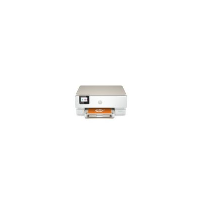 the printer is white and has an orange print on it