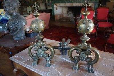 Paire de chenets à décor de fleurs de lys - Photo 1