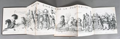 an open book with a drawing of a group of people on it