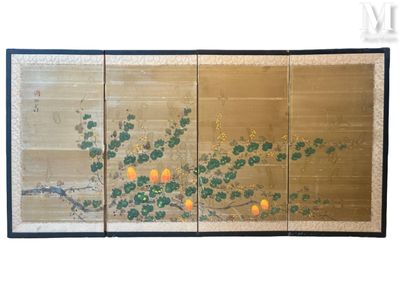 a picture of a room divider screen with oranges on it