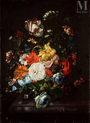 an image of a painting of flowers in a vase on a table