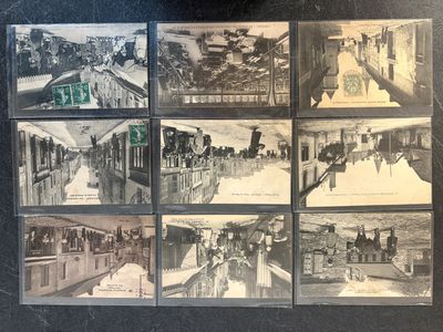 several old black and white photographs of people on a train