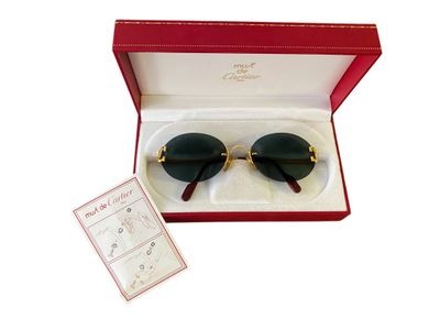 pair of black sunglasses in a red box on a white surface