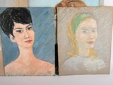 two paintings of a woman with a green headband and a woman with a green headband