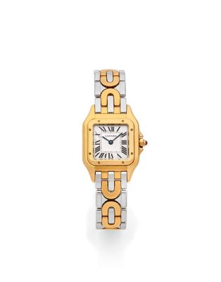 une image représentant une montre-bracelet en or et en argent avec des chiffres romains