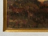 a painting on the wall of a building with a clock on it
