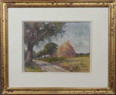 une image représentant un tableau représentant une scène de campagne avec une meule de foin au premier plan