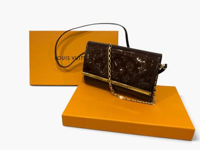 brown louis vuitton clutch bag with gold chain strap