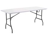 une table blanche avec des pieds noirs et un plateau blanc