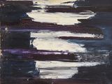 une peinture à l'huile représentant un tableau noir et blanc orné de rayures violettes et blanches