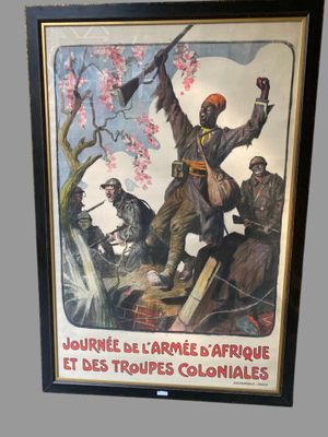 tableau représentant un homme tenant un fusil devant un groupe de soldats