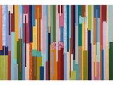 une peinture abstraite composée de lignes multicolores sur fond blanc