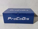 a close up of a blue box with the word procolis on it