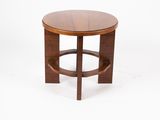 an image of a round wooden table with a wooden base