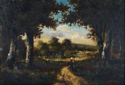 une image représentant un tableau où l'on voit une personne marchant sur un chemin de terre