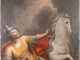 tableau représentant un homme assis sur un cheval, avec un cheval en arrière-plan