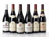 six bouteilles de vin sont alignées sur une surface blanche