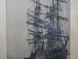 an old picture of a ship in a body of water