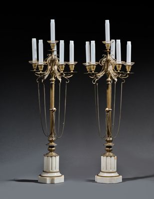 pair of antique brass and marble candelabs with candelabs
