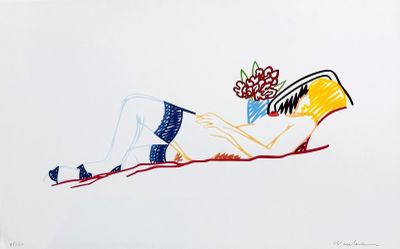 drawing of a woman laying down with flowers in her hair