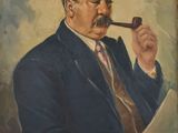 tableau représentant un homme en costume, fumant la pipe et lisant un journal