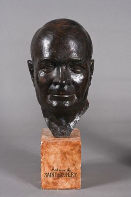 pair of bronze busts of a man and a woman on marble bases
