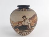 un vase sur lequel figure l'image d'un homme assis par terre