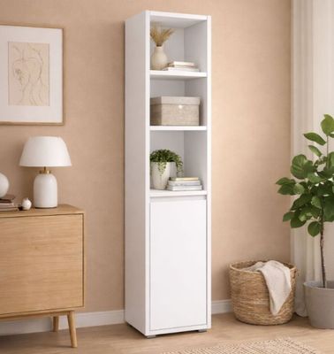 Bibliothèque 3 niches 1 porte MITZ, blanc - 45x37x191 cm -en…