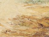 a painting of a man riding a horse on a dirt road