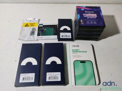 a box with a phone in it next to some other items